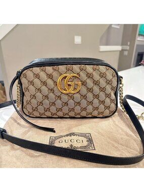 Gucci Beige and Black GG Crossbody Bag
